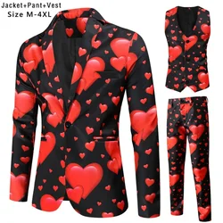 2024 Printed Three-piece Men's Christmas Suit (Jacket+Vest+Pants) Stylish Men Blazers Set Party Stage Costume New Men's Clothing