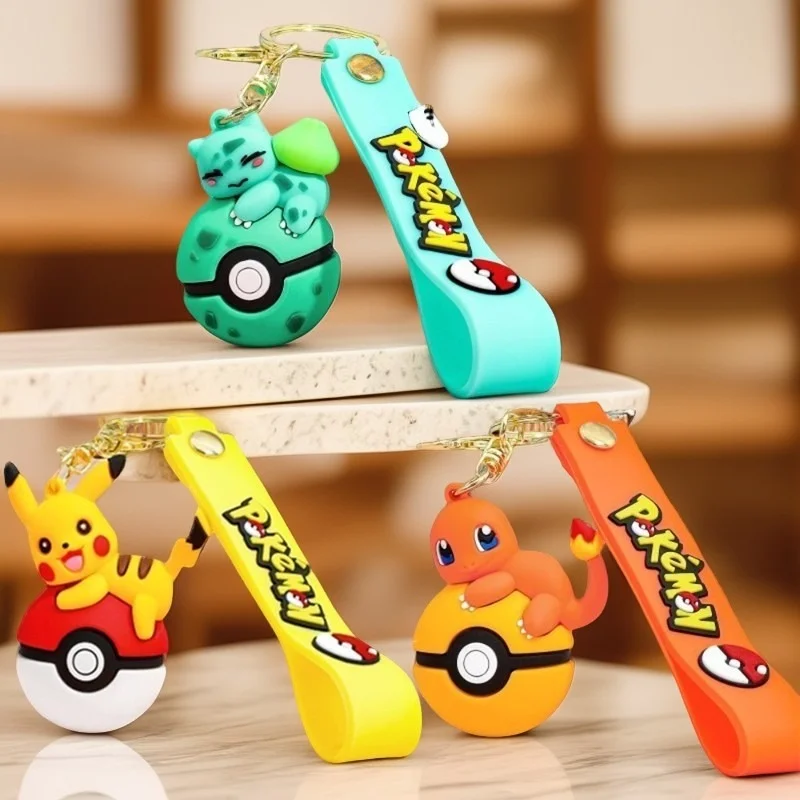 Ensemble de porte-clés Anime Pokemon Pokeball, 1/2/3/6 pièces, figurines Pikachu Eevee Charmander, porte-clés pour sacs, sac à dos, cadeaux de collect