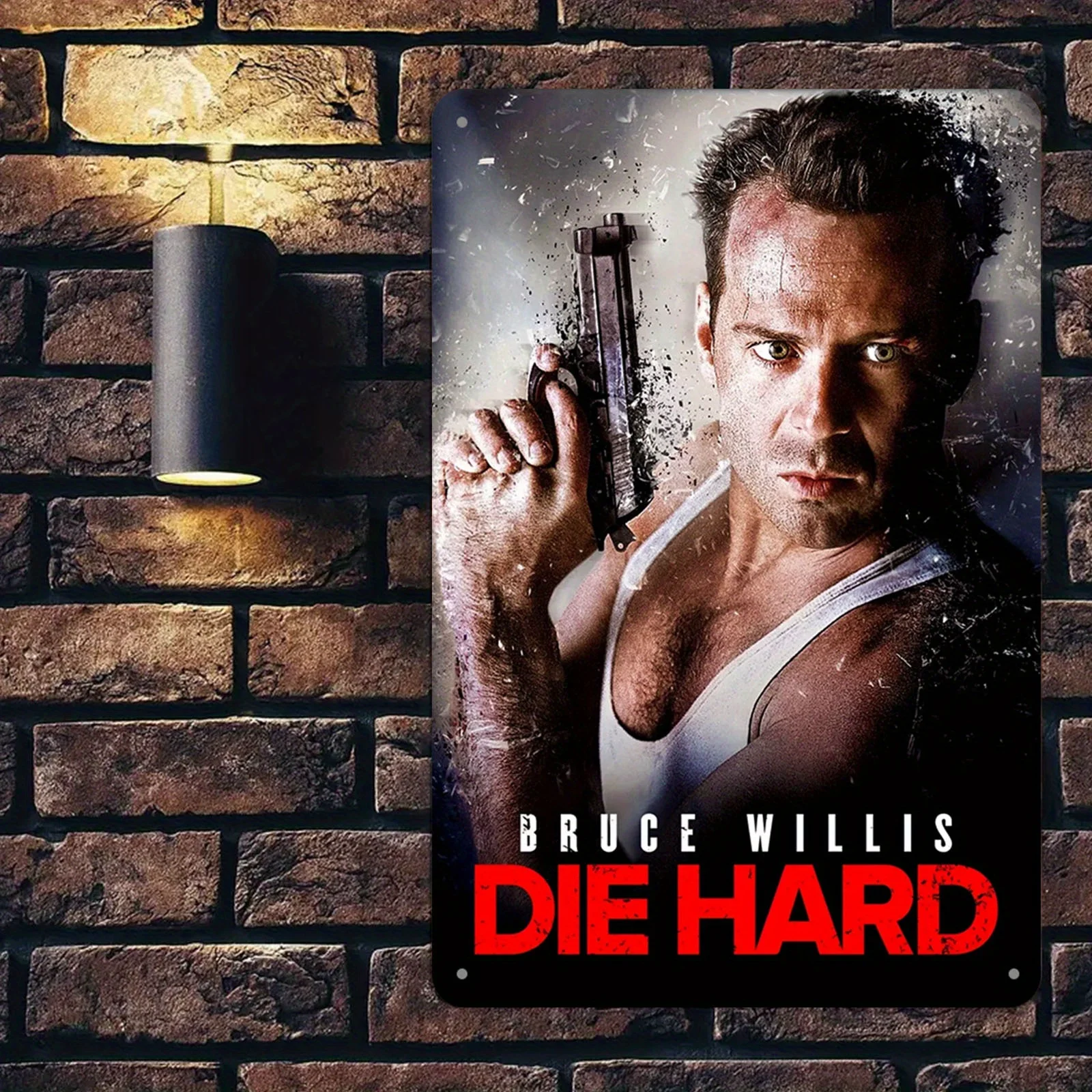 Bruce Willis Die Hard Metal Movie Poster Sign: 8 x 12 Inch, Gauged Steel, Pre-Drilled, Waterproof, Weather Resistant - Perfect f