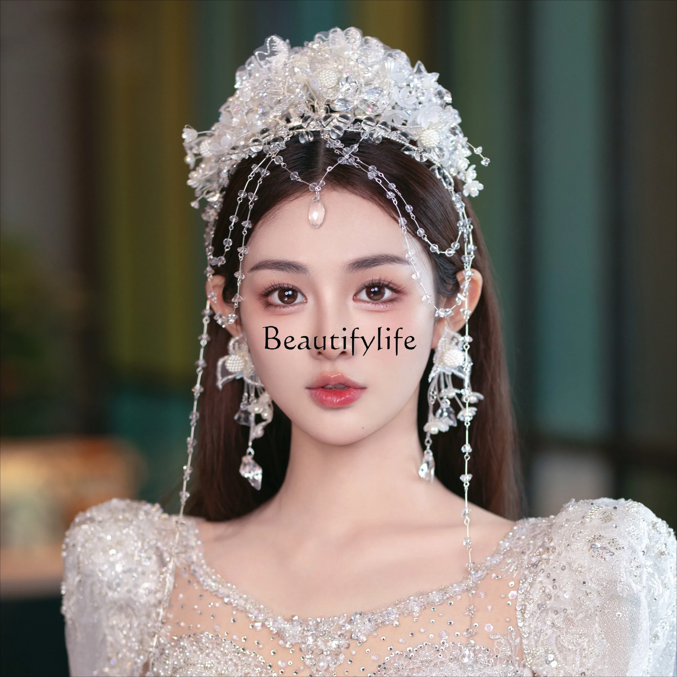 

Bridal white yarn forehead chain crown headgear crown hair accessories temperament high-end wedding