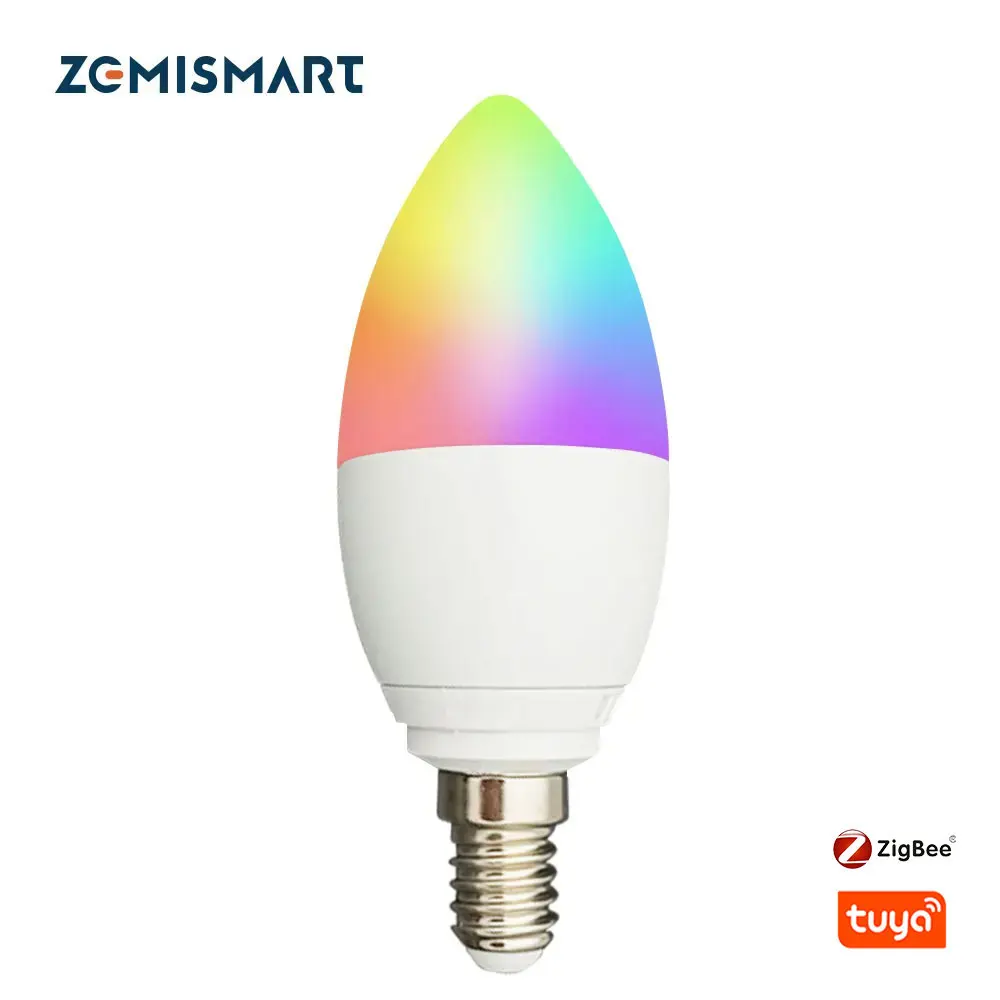 Zemismart Tuya Zigbee 3.0 E14 Smart Candle Bulb 5W Led Light Bulb RGBW Dimmable Bulb Smart Life Alexa Google Home Smartthings