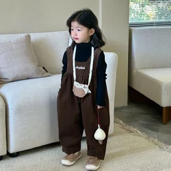 Kids Pants Autumn New Childrens Clothing Korean Girl Letter Embroidery Corduroy Rompers Jumpsuits 2024 Fashion Loose