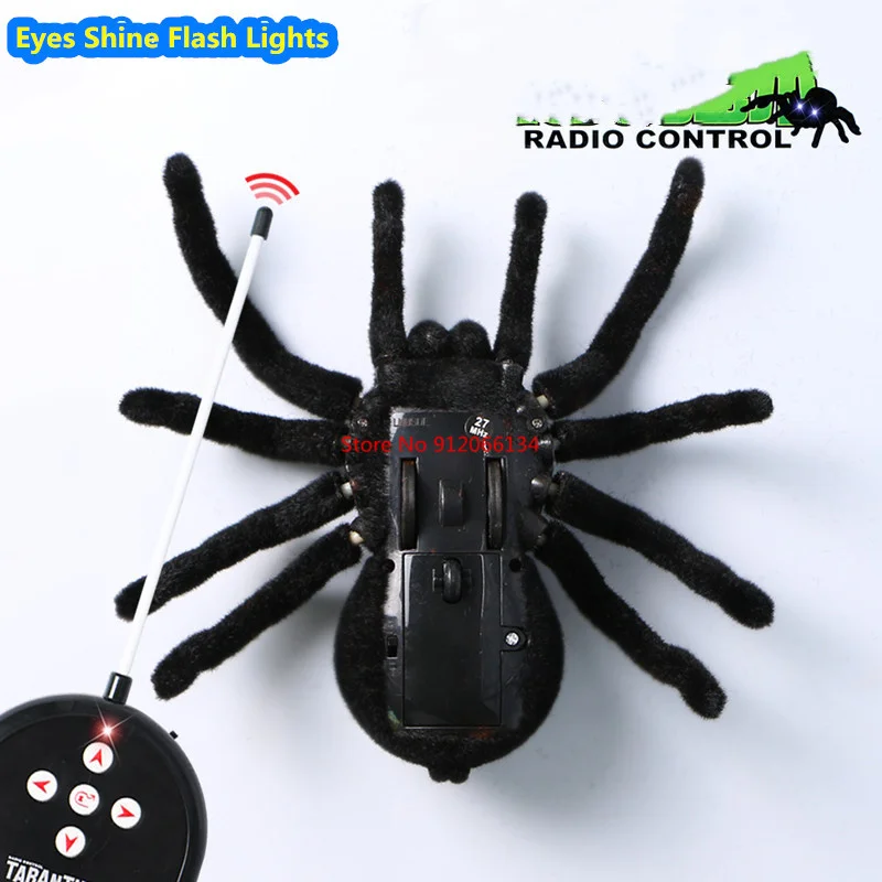 Electronic Animal pet Remote Control tarantula Eyes Shine smart black Spider Robot Halloween RC Tricky Prank Scary Toy Kid  gift