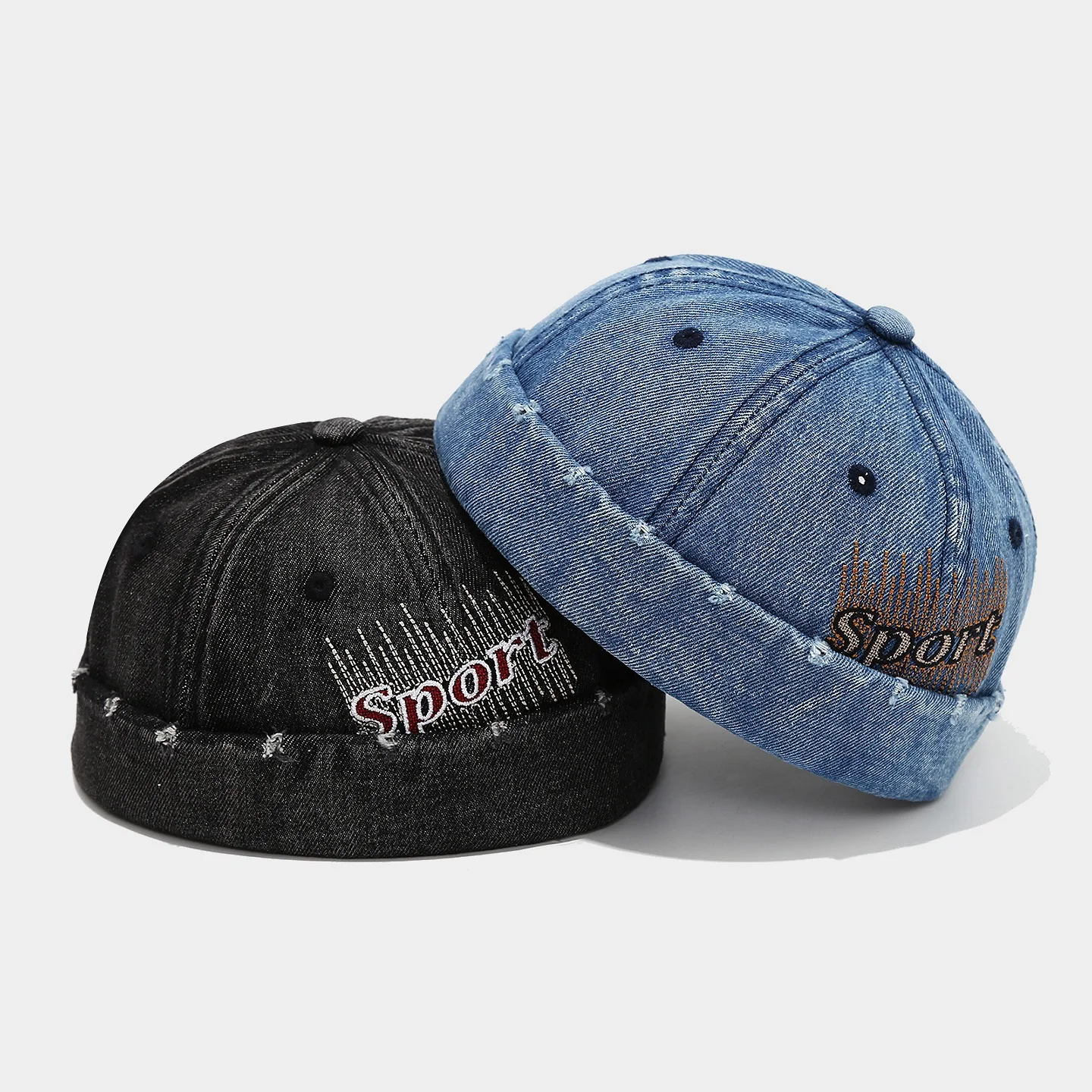 Vintage Washed Denim Brimless Hat for Men & Women Distressed Docker Cap Adjustable Casual Sailor Cap Skullcap Beanie Hat view 2