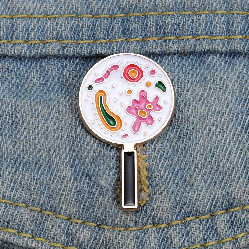 Microbial Microscope Parasite Enamel Pins Laboratory Bacterial Magnifier Brooches Lapel Pin Metal Jewelry Badge for Backpack