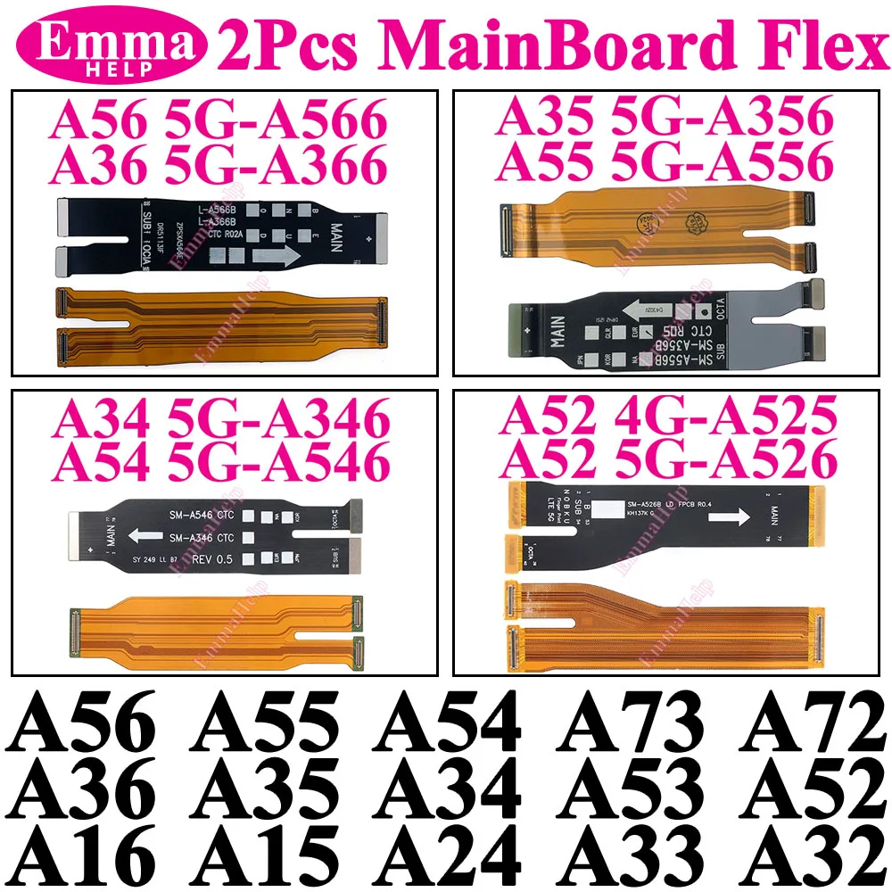 2Pcs Main Board Flex Cable For Samsung A16 A56 A36 A26 A15 A25 A55 A32 A33 A34 A35 A53 A33 A54 A34 A72 A73 A52s A546 Motherboard