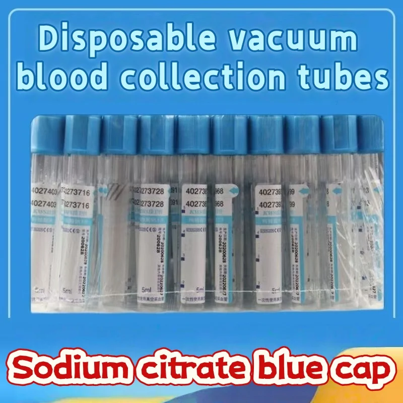 

100 шт., трубки для сбора крови цитрата натрия, пластиковые стерильные вакуумные трубки с синим колпачком, антиавагулярные трубки