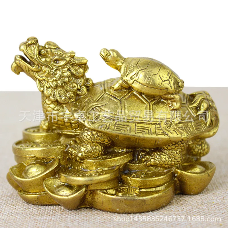 Gold Feng Shui Dragon Turtle Tortoise Statue Figurine Coin Money Wealth Luck