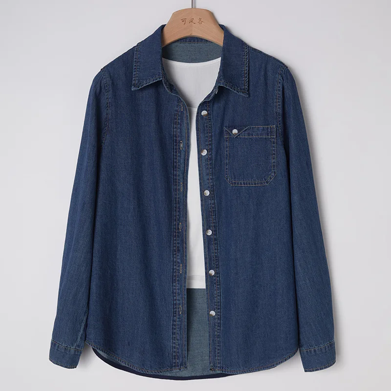 

Retro Loose Casual Denim irt Spring New Sle Commute Sle Long Sve Cotton Men's irt Vintage High-End Feeling