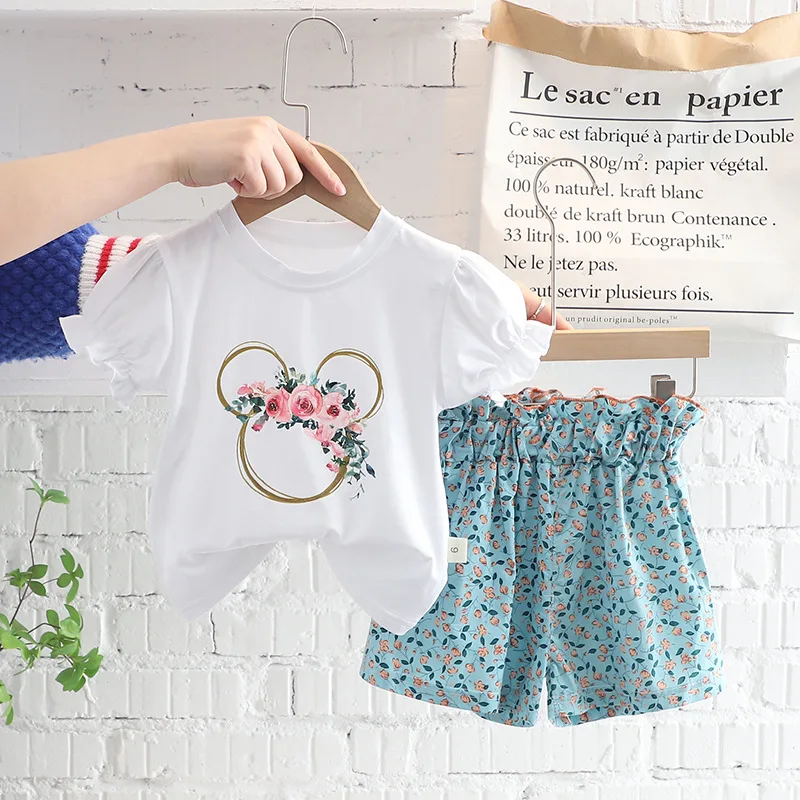 Baby Girls Minnie Clothing Set Children Summer 2Pcs Sets Cotton T-Shirt + Shorts Casual Suits Kids Cartoon Clothes for 0-5 Years