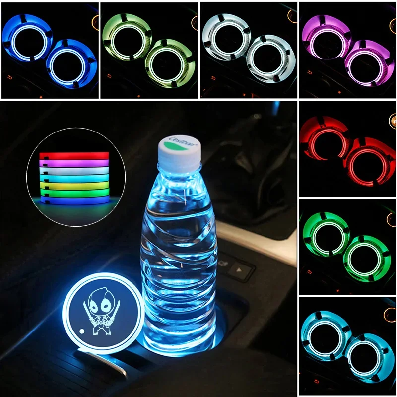 2pcs Deadpool Colorful LED Car Coaster Light Luminous Water Cup Mat for Audi BMW Mercedes Benz Subaru Mazda Skoda Suzuki SAAB - view 6