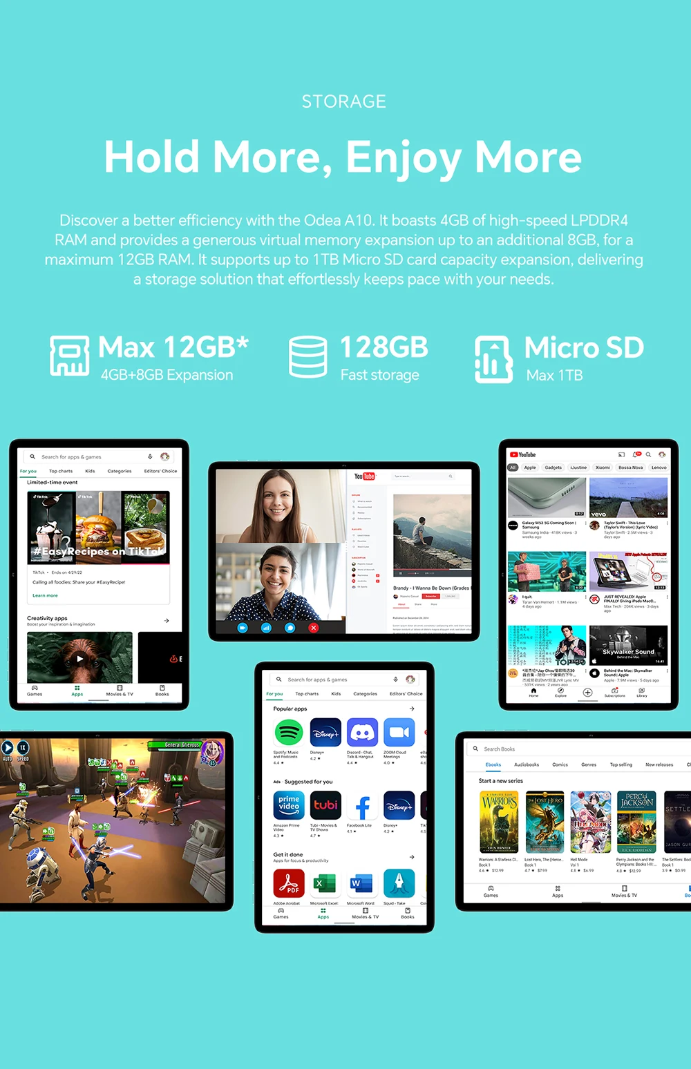 Teclast ODEA A10 Tablet for children, Widevine L1, 10.1 inches, 12GB(4GB+8GB) RAM, 128GB ROM, 8 cores, UNISOC T606, 1280x800, Android 14, Mali-G57, 6000mah, 5MP+2MP, Supports TF up to 1TB, GPS