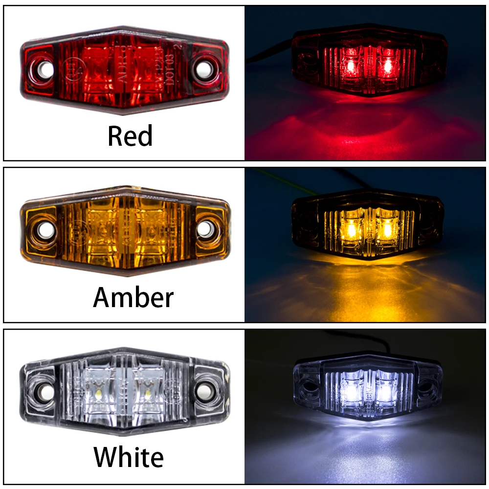 10PCS 2 LED 12V 24V Universal External Side Marker Warning Tail Light Clearance Turn Signal Lamp Indicators Trailer Truck Lorry
