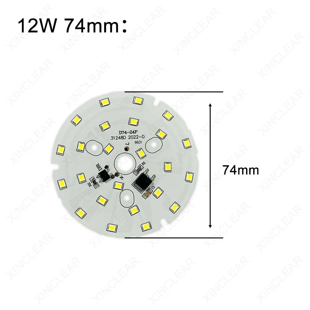 Imagem -03 - Painel de Luz Led 12w Branco Quente ac 220v Driver ic Integrado Diâmetro 44 mm 74 mm Placa Pcb Chip Smd 2835 para Lâmpada Faça Você Mesmo Downlight 10 Peças