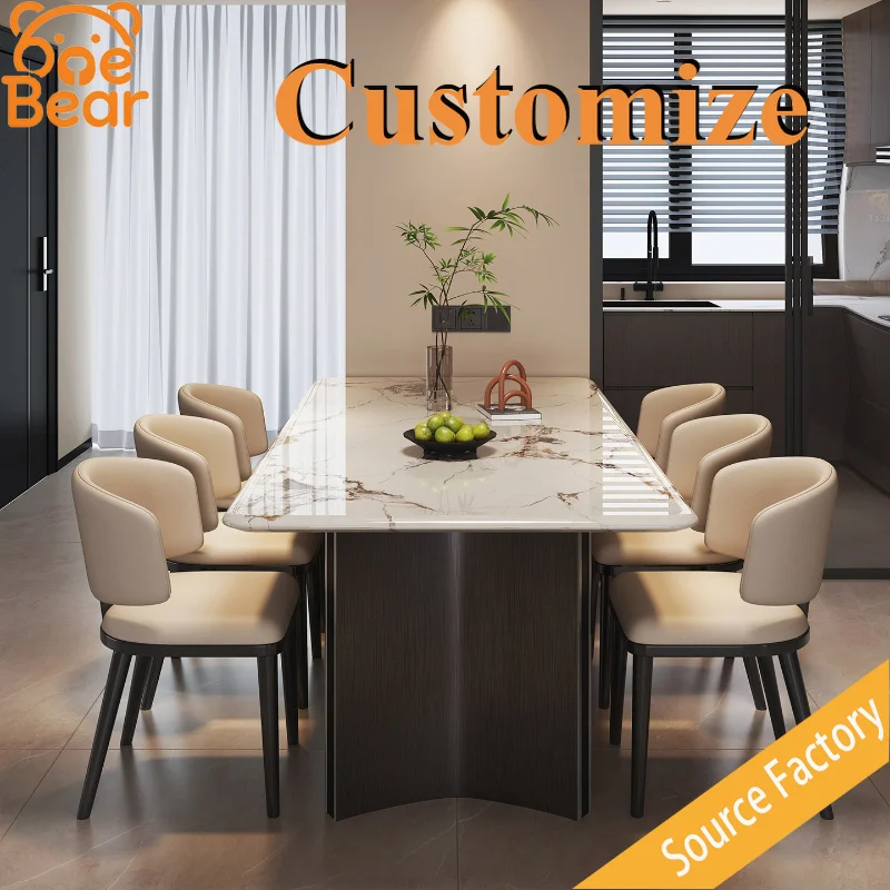 

Customizable Casual Simple Marble Dining Table, Relaxed Style Durable Top for Family Daily Meals