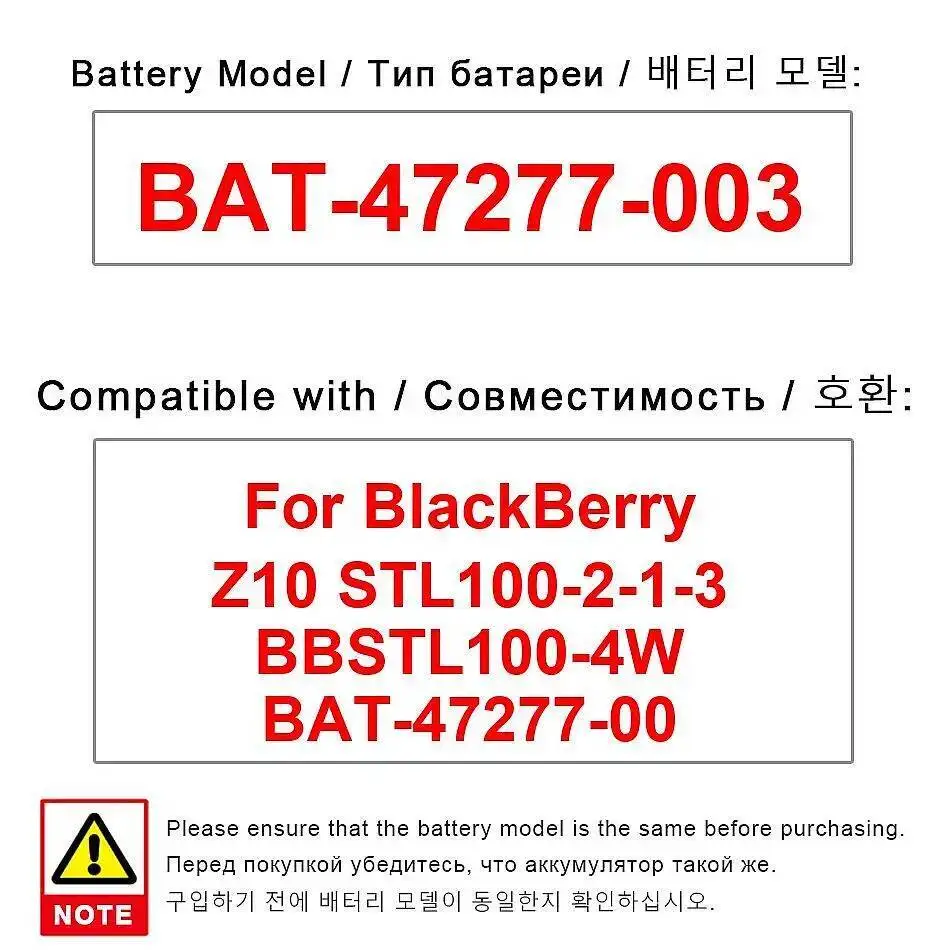 

Mobile Phone Battery Bat-47277-003 1800Mah For Blackberry Z10 STL100-2-1-3 BBSTL100-4W Bat-47277-00
