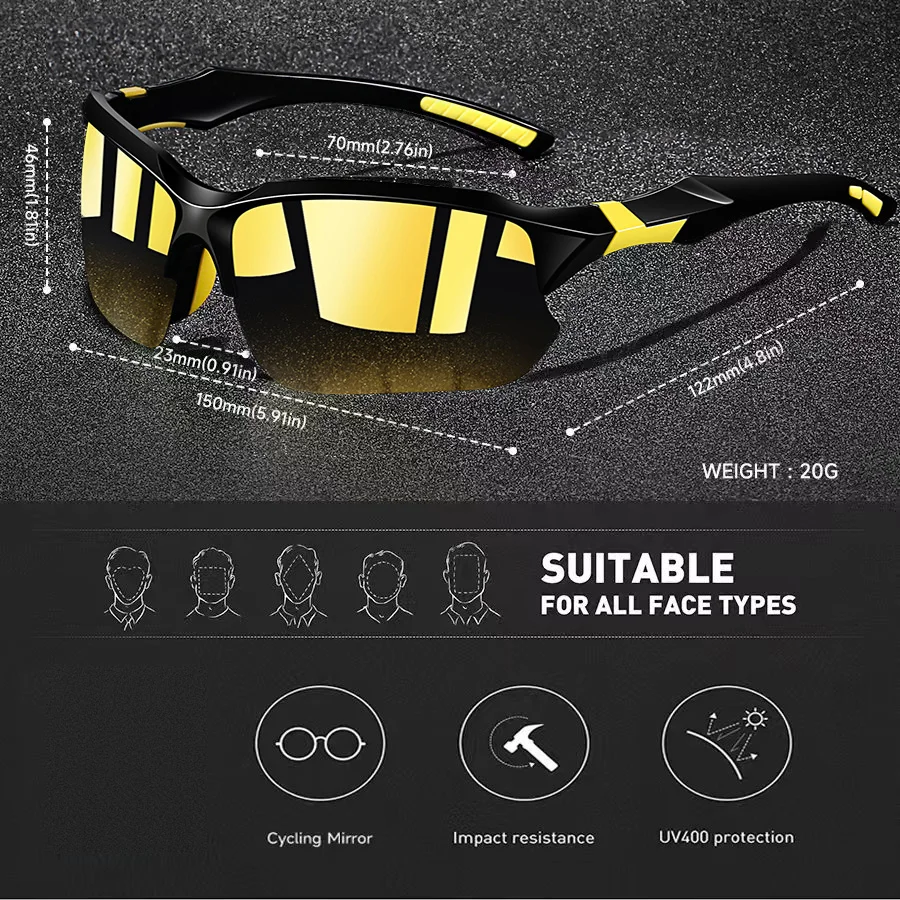 نظارات كلاسيكية بنصف إطار رياضية للجنسين للرؤية الليلية تقلل من التعب البصري، نظارات مضادة للانعكاس UV400