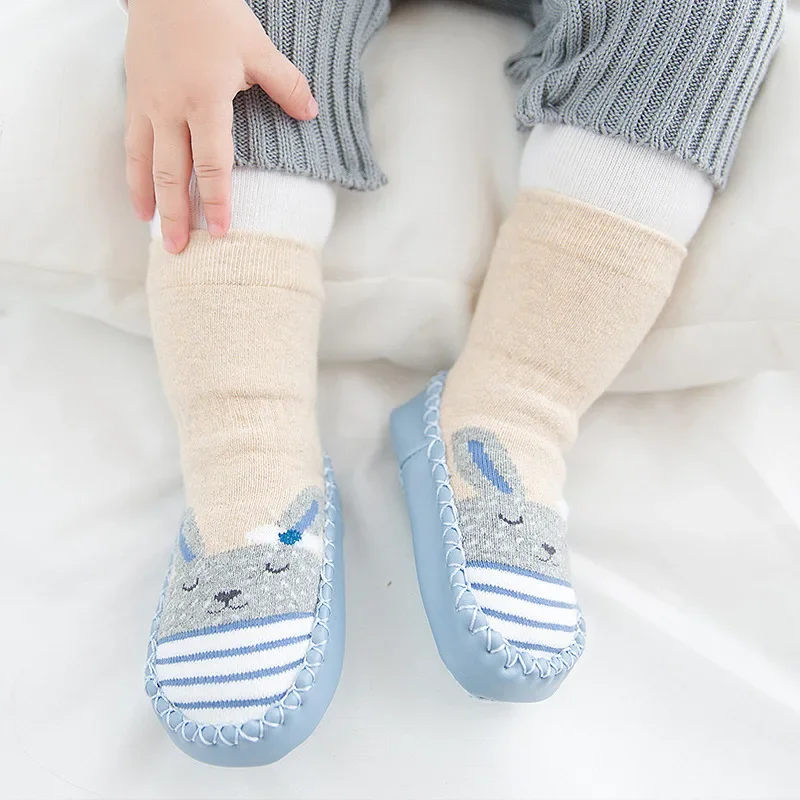 Newborn Cartoon Baby Socks Boys Girls Toddler Anti-Skid Leather Bottom Floor Shoes