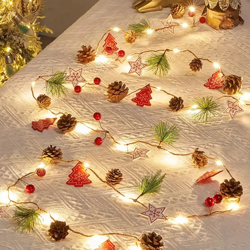 Christmas Light String New Red Fruit Pinecone Bell Pine Needle Christmas Vine Craft Light Festival Courtyard Decoration Light