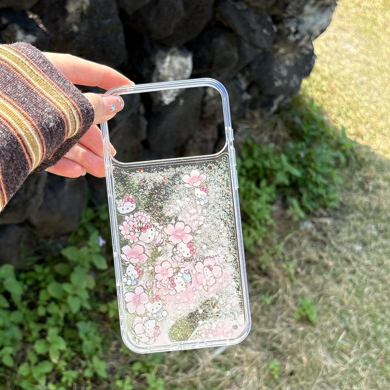 Sweet Pink Cherry Blossom For Hello Kitty Quicksand Case For iPhone 17/16/15/14/13/12/11 Pro Max Bling Anti-Drop Clear Cover view 3
