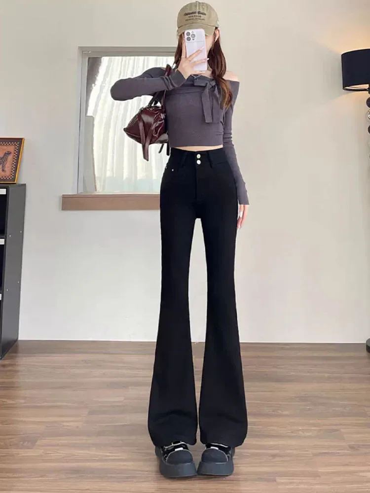 Bla Fce Lined Bootcut Jeans Women's Thiened Winter High Waist Commute Sle Casual Comfortable Fitting Bootcut Pants