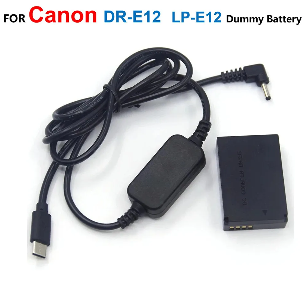 

DR-E12 DC Coupler LP-E12 Dummy Battery+ACK-E12 USB Type-C Power Bank Cable Adapter For Canon EOS M M2 M10 M50 M100 M200 Camera