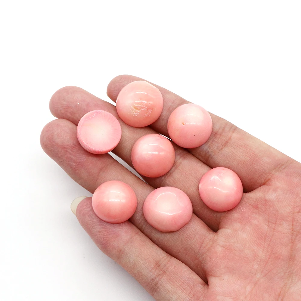 Round Flatback Pink Coral Cabochon Beads CAB Cabochon High-quality Fashion Jewelry DIY Rings Necklace Jewelry Accessories 1pc