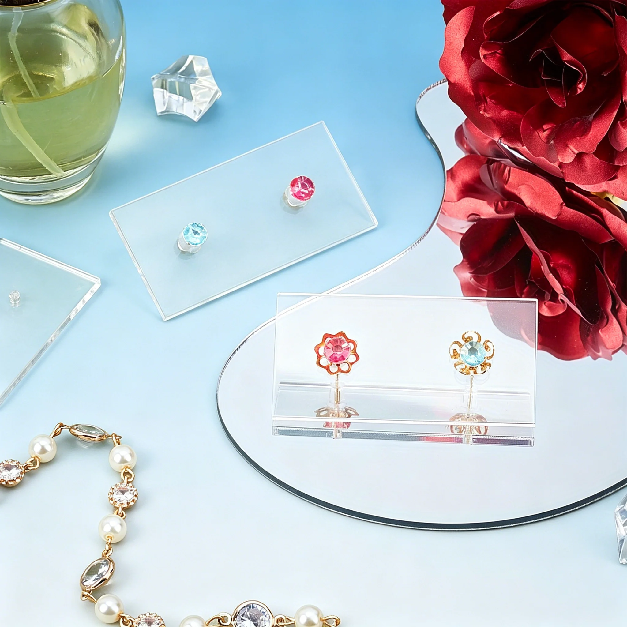15-Pack Acrylic Earring Stands- 2-Hole Design| Turquoise& Coral Pink| Studio& Shop Organizer