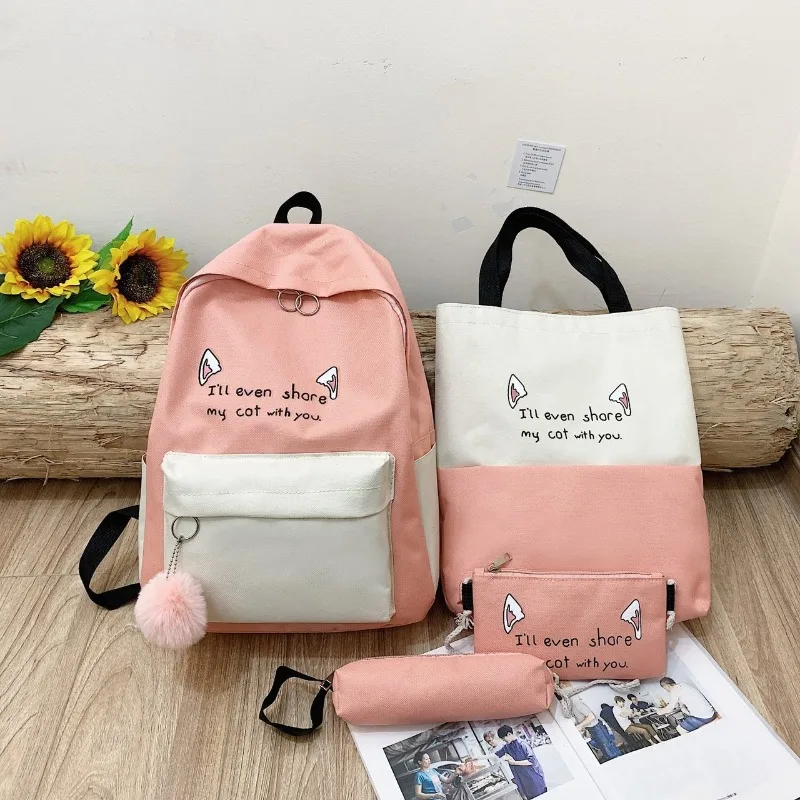 Piece Canvas Schoolbag Set for Girls Children Shoulder Bag New Trend Women Backpack Fashionable Women Backpack