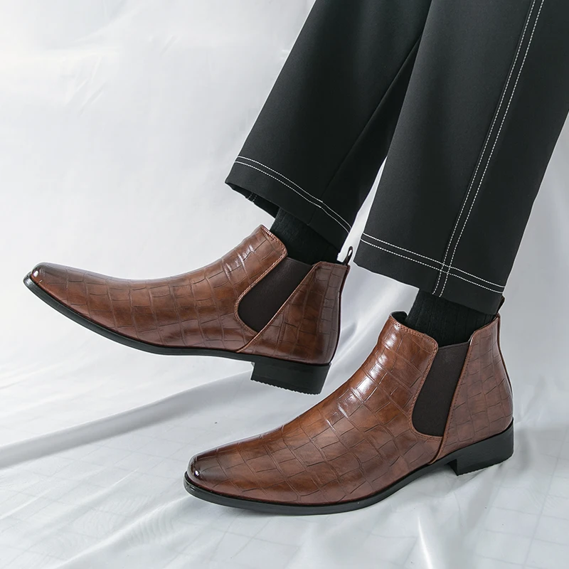 

High Quality Business Men Chelsea Boots Brand Retro Comfortable Artificial Leather Ankle Boots Men 2025 Fashion Men Casual Boots