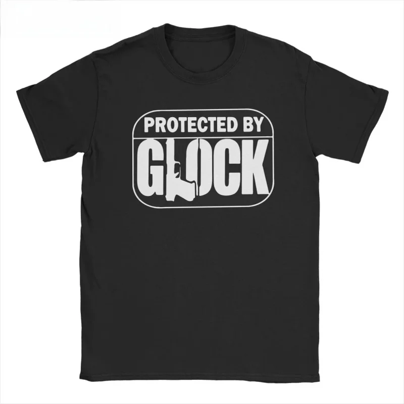 Y2K Men Women's Protected By Glock T Shirt Tactical Pistol 100% Cotton Tops Novelty Short Sleeve O Neck Tees Gift Idea T-Shirt