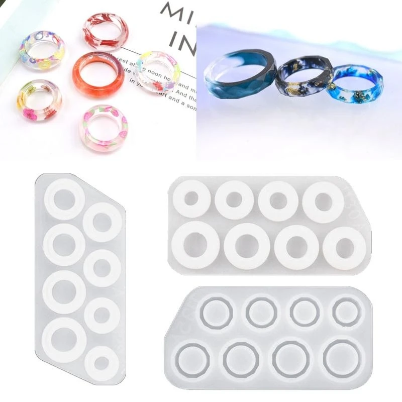 F2TD Crystal Mold DIY Crafts Crystal Epoxy Resin Mold Assorted Rings Silicone Mold Handmade Keychain Pendants Casting Mold