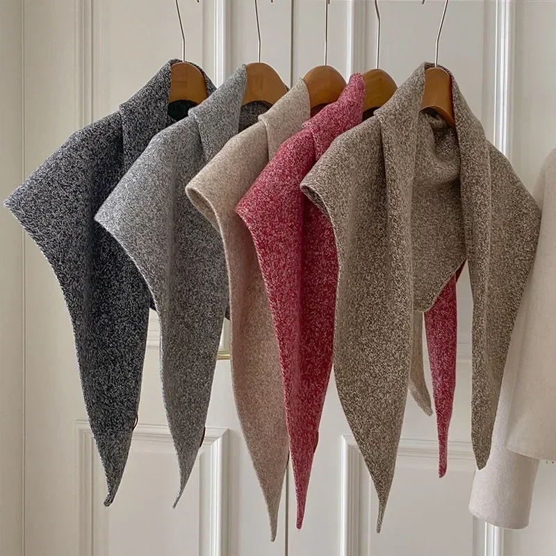 2026 Wool Blend Triangle Knot Scarf Women Winter Warm Thick Cross Neck Wrap Soft Neck Warmer Gift Korean Style Elegant Chic Warm