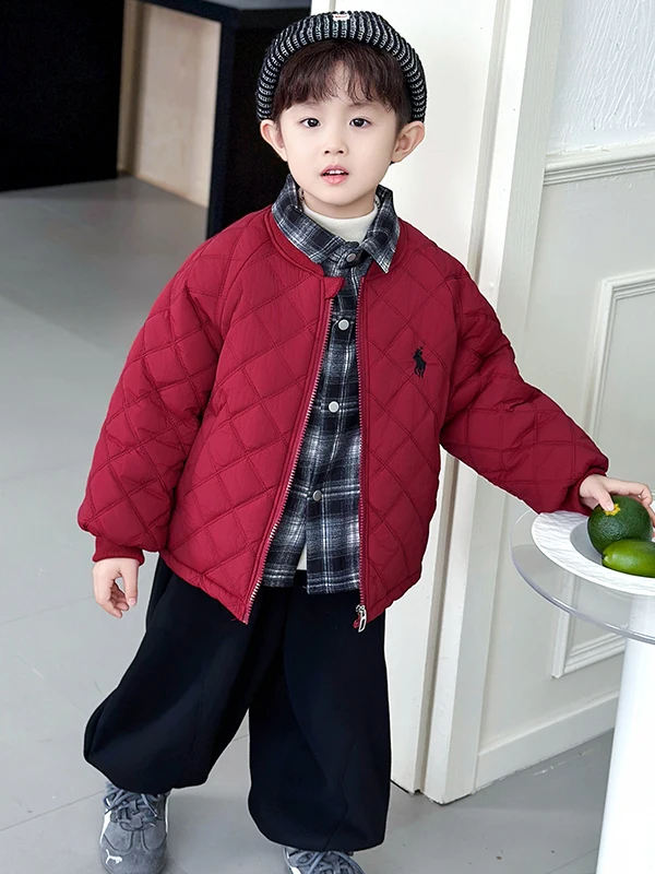 

Thiened Plaid Cotton irt Jaet for Boys Spring Autumn Faion Outerwear Youth Stand Fit Patchwork Boys Coat
