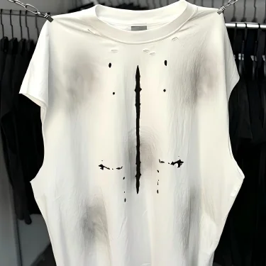American street Waste earth wind hand-worn wash water vest T-shirt custom heavy ground wool fabric vest