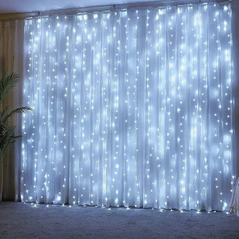 Cadena de luces de hadas con Control remoto USB, 8 modos de iluminación, fiesta de boda, ventana, jardín, decoración del hogar, cadena de lámpara, cortina de luces