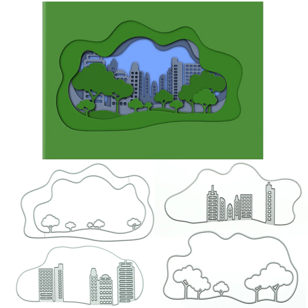 City Town Landscape Pattern Metal Cutting Die Cut Die Mold Scrapbooking Diy 3D Card Cover Clipart Craft Decorating Punch Stencil