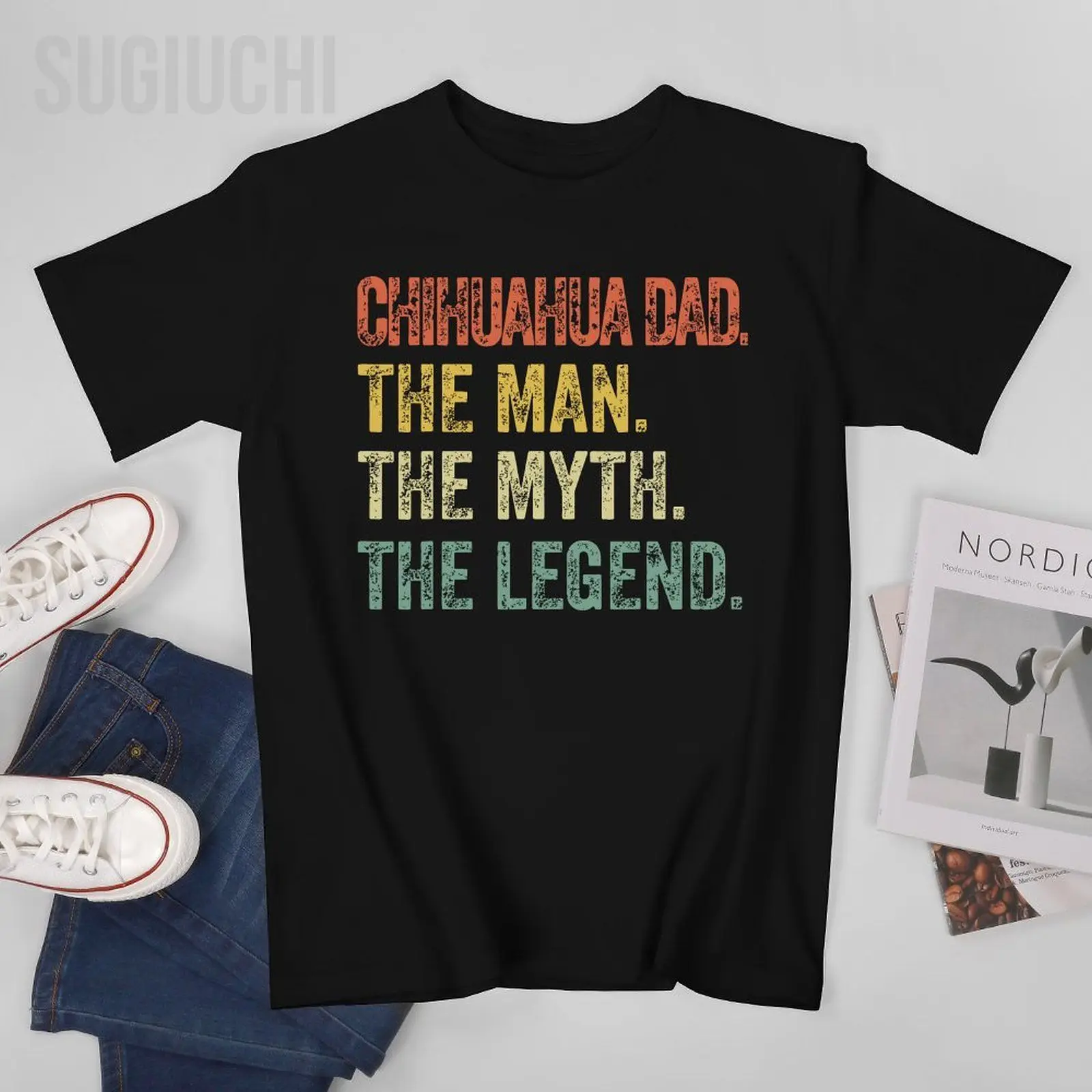 Unisex Men Vintage Chihuahua Dad The Man Myth Legend Dog Lover Tshirt Tees T Shirts Women Boys 100% Cotton T-Shirt
