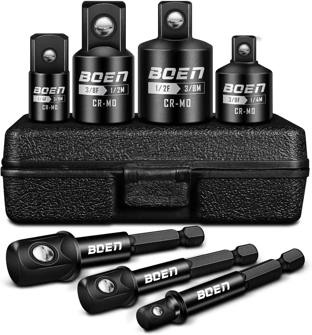 

7-Piece Impact Socket Adapter Set, 1/4', 3/8', 1/2' Drive with SAE Hex Shank & Storage Case