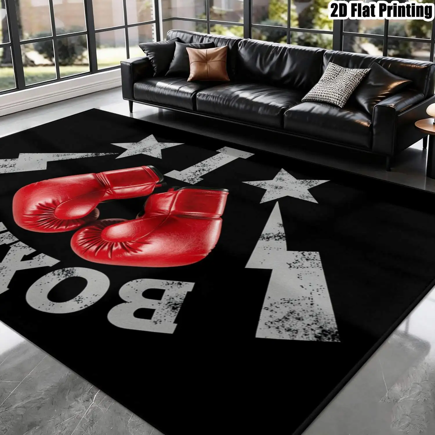1Pc 2D Printed Red Boxing Glove Letter Pattern Carpet: Nordic/Instagram Style, Modern Minimalist Vintage Geometric Striped Floor Mat, Machine Washable, Multi-Size for Home Decor, Entrance/Dining/Foyer/Living/Bedroom