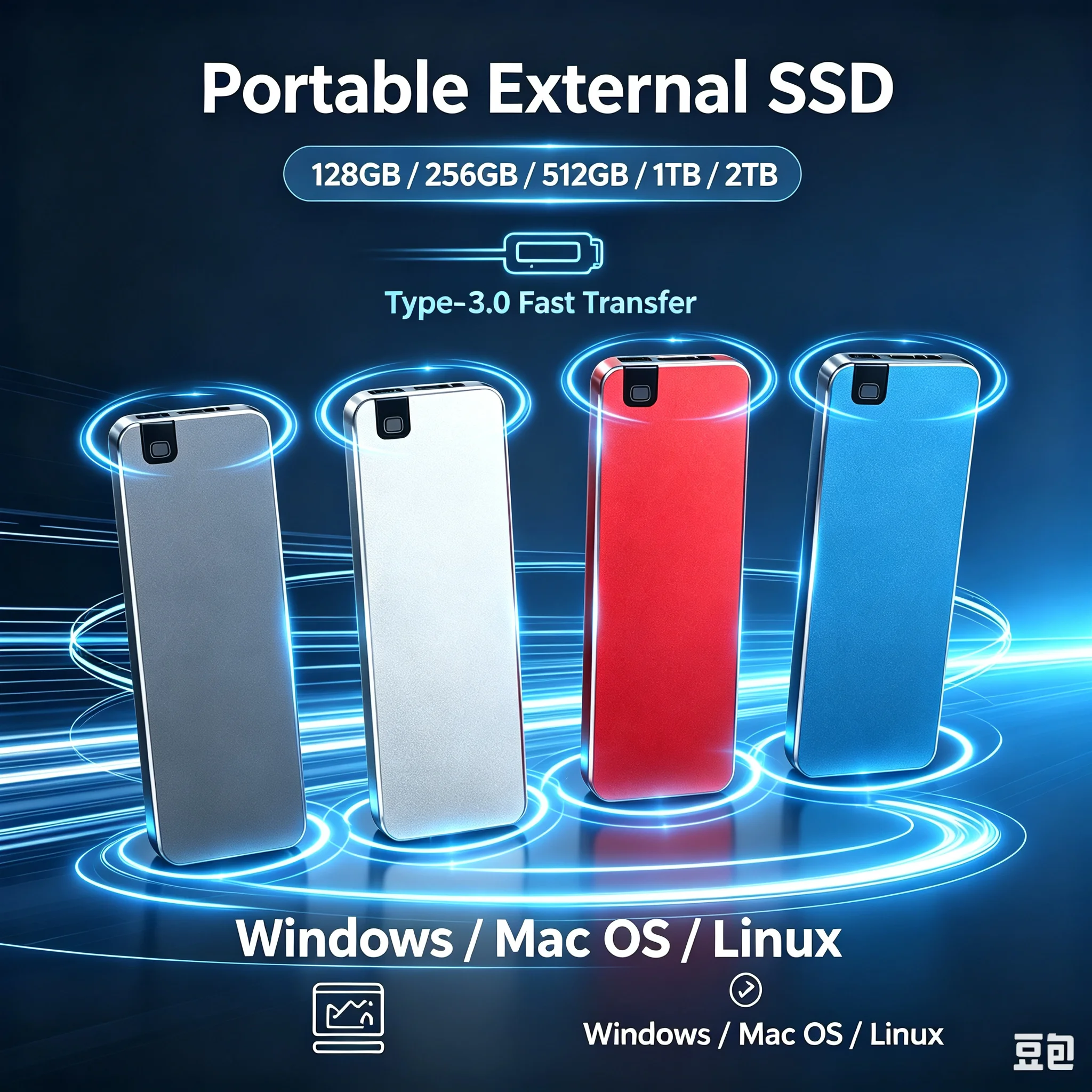 Portable External SSD 128GB 256GB 512GB 1TB 2TB High Speed 550MB/s Type C 3.0 Hard Drive Disk All Metal Shockproof Solid State D