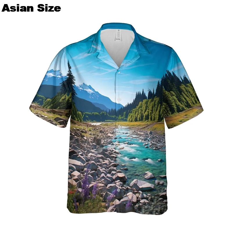 Men's Travel Souvenir Hawaiian Shirts National Parks Printed Button Down Mens Hawaii Shirt American Attractions Short Sleeve