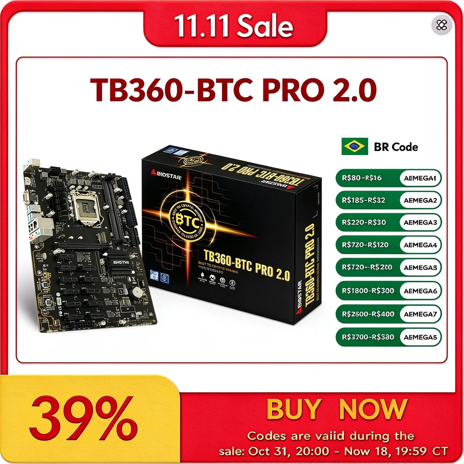 TB360-BTC PRO 2.0 BIOSTAR Motherboard LGA 1151 Support I9-9900K I7-9700K I5-8500 I5-9600K CPU DDR4 M.2 ATX Intel B360 PC