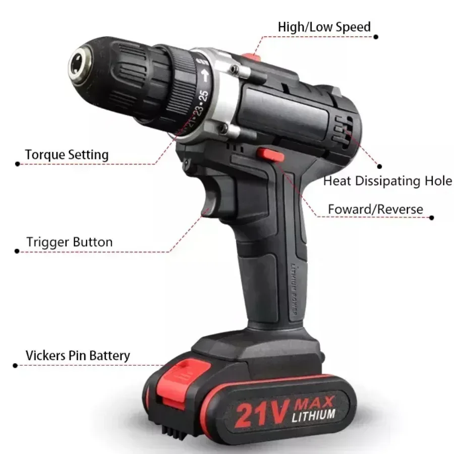 21v furadeira de impacto com escovado 1500rpm mini furadeira sem fio casa ferramentas 21v bateria de lítio broca de carregamento elétrico