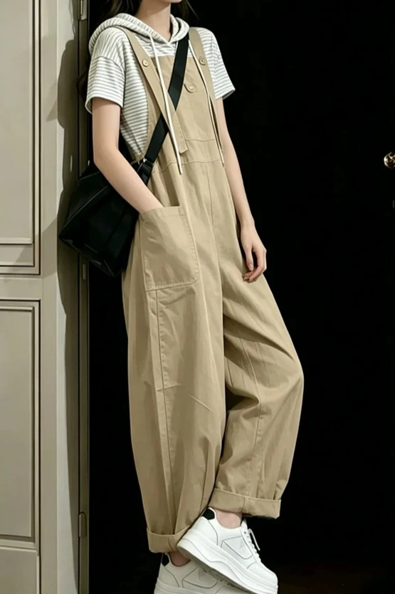 

Spring and Summer New Women's Denim Jumpsuit Workwear Shoulder Strap Wide Leg Jumpsuit