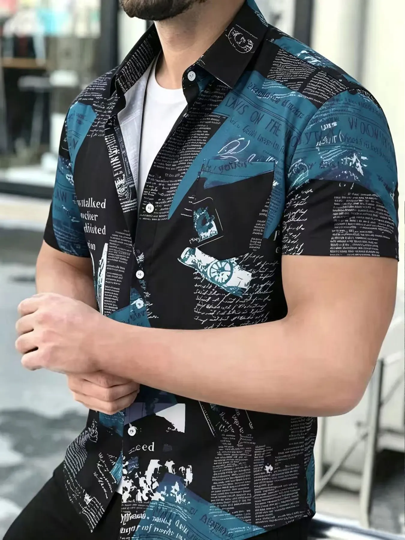 Men's Casual Fashion Short Sleeve Shirt Palm Tree Print Comfortable Breathable Fabric for Summer Beach Outing Versatile Clothing