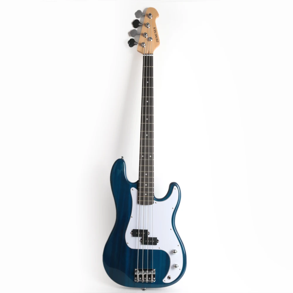 transparent blue color electric 4 string p bass guitar with bag phoenix body maple neck