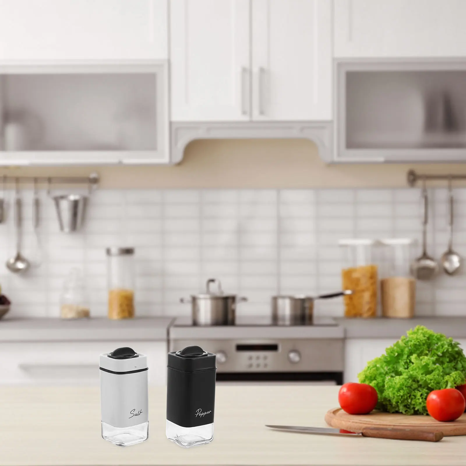 

2Pcs Glass Spice Bottles Kitchen Condiment Jars Rotating Design Tight Sealing Easy Clean Seasoning Storage