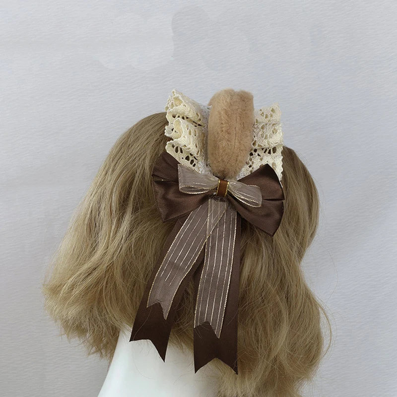 Handmade Lolita Hair Band with Fluffy Bear Ears Cute Cosplay Comic EarPin Fashion Accessory Kawaii Headwear Hair Clip Jewelry
