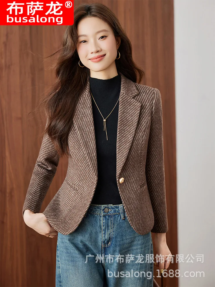 2025New بدلة على الموضة أنيقة المرأة عادية كم طويل سترة المهنية المرأة الرسمية سترة واحدة Workwear8683